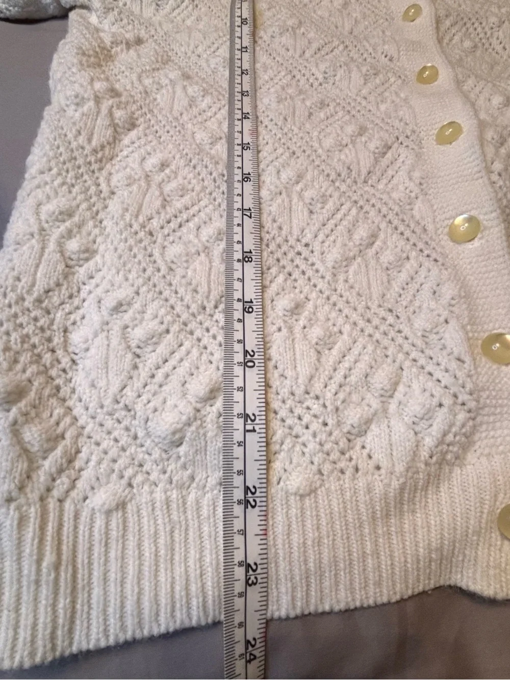 Vintage It’s Pure Gould Ivory Pointelle Cable Knit Cardigan Sweater Made USA